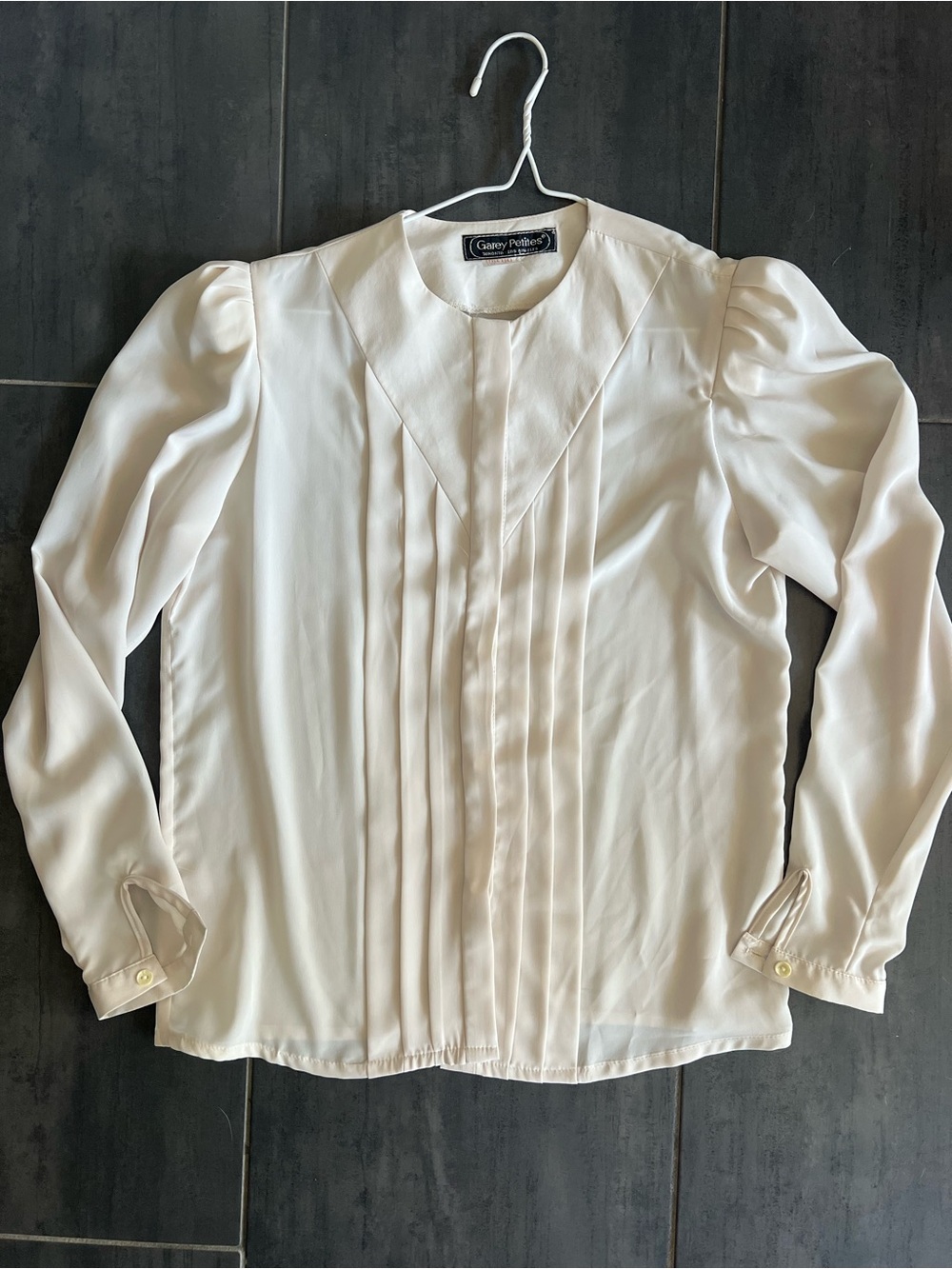 White Pleated Long-Sleeve Blouse